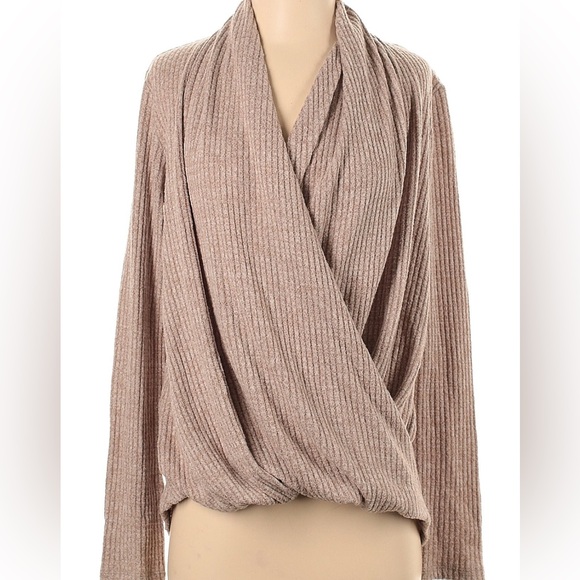 Anthropologie Akemi + Kin Long Sleeve Beige Waffle Knit Wrap Top Size S - Picture 7 of 11